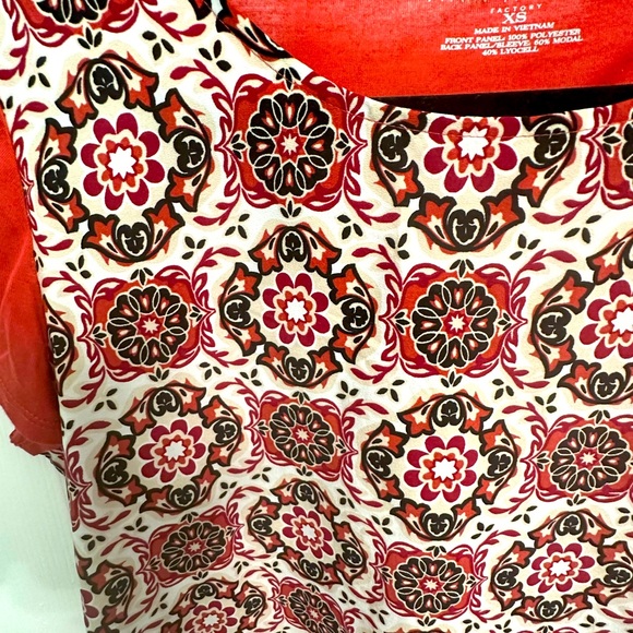 Ann Taylor Brown Orange Geometric Top - Modal, Lyocell size XS - Picture 3 of 7